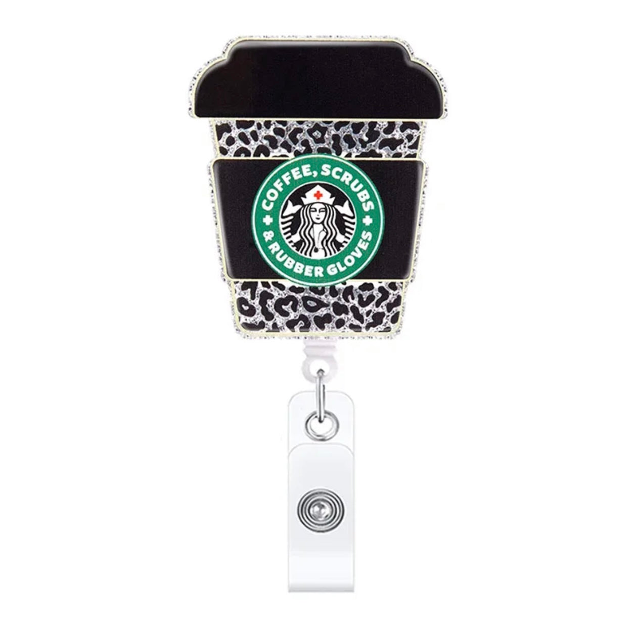 Coffee & Scrubs Cheetah Print Badge Reel