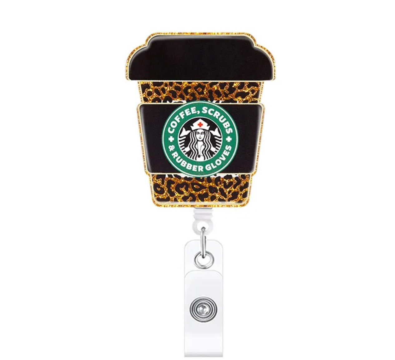 Coffee & Scrubs Cheetah Print Badge Reel